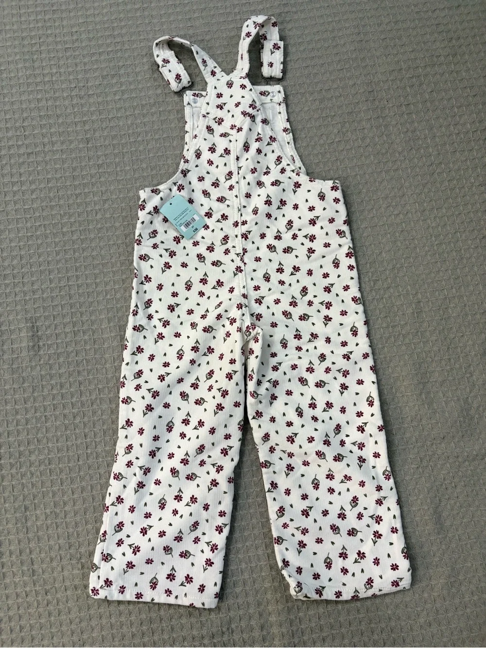 okie dokie White Overalls with Burgundy Floral Print